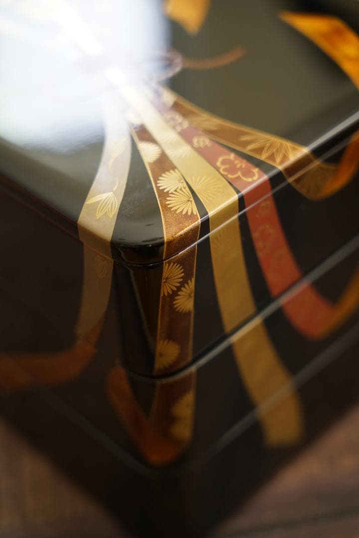 輪島塗　前田松斎作　熨斗蒔絵三段重箱
