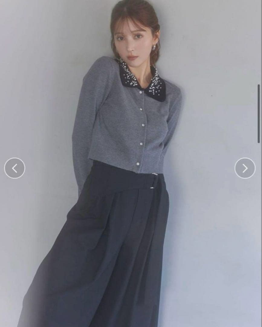 美品】SNIDEL スナイデル ビジューカラーニットカーディガン GRY