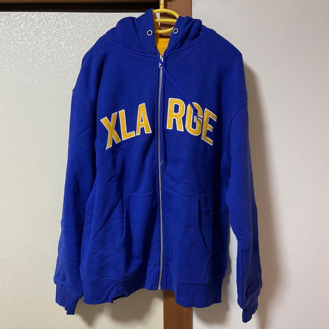 リバーシブル XLARGE 青黄色 フレイムデザイン パーカー Lサイズ