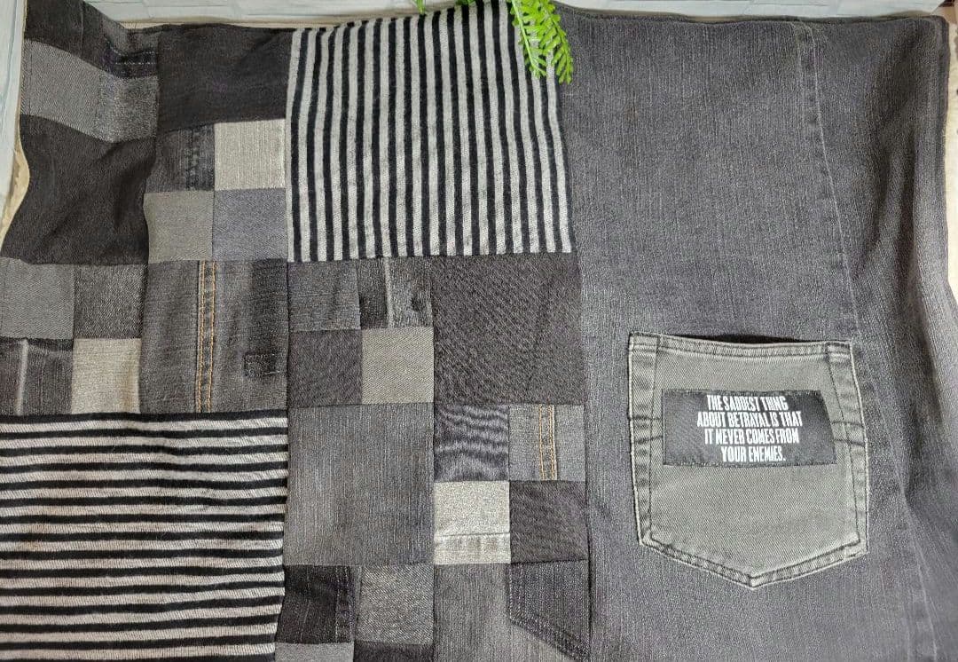 デニムリメイク] パッチワーク ブランケット Sサイズ №12 [1点限り