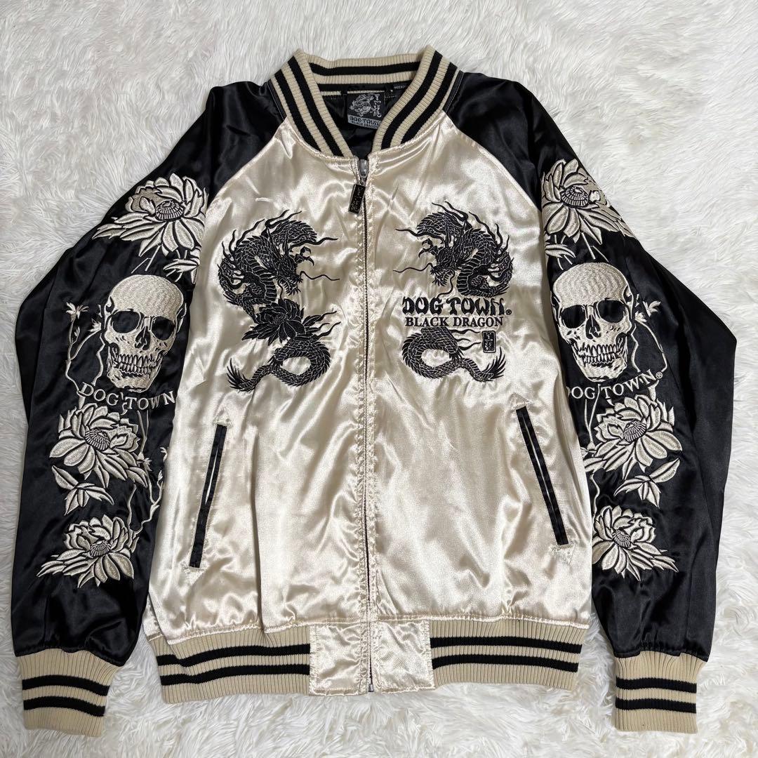 【入手困難】 DOG TOWN スカジャン 黒龍 髑髏 侍 全面刺繍 金 M