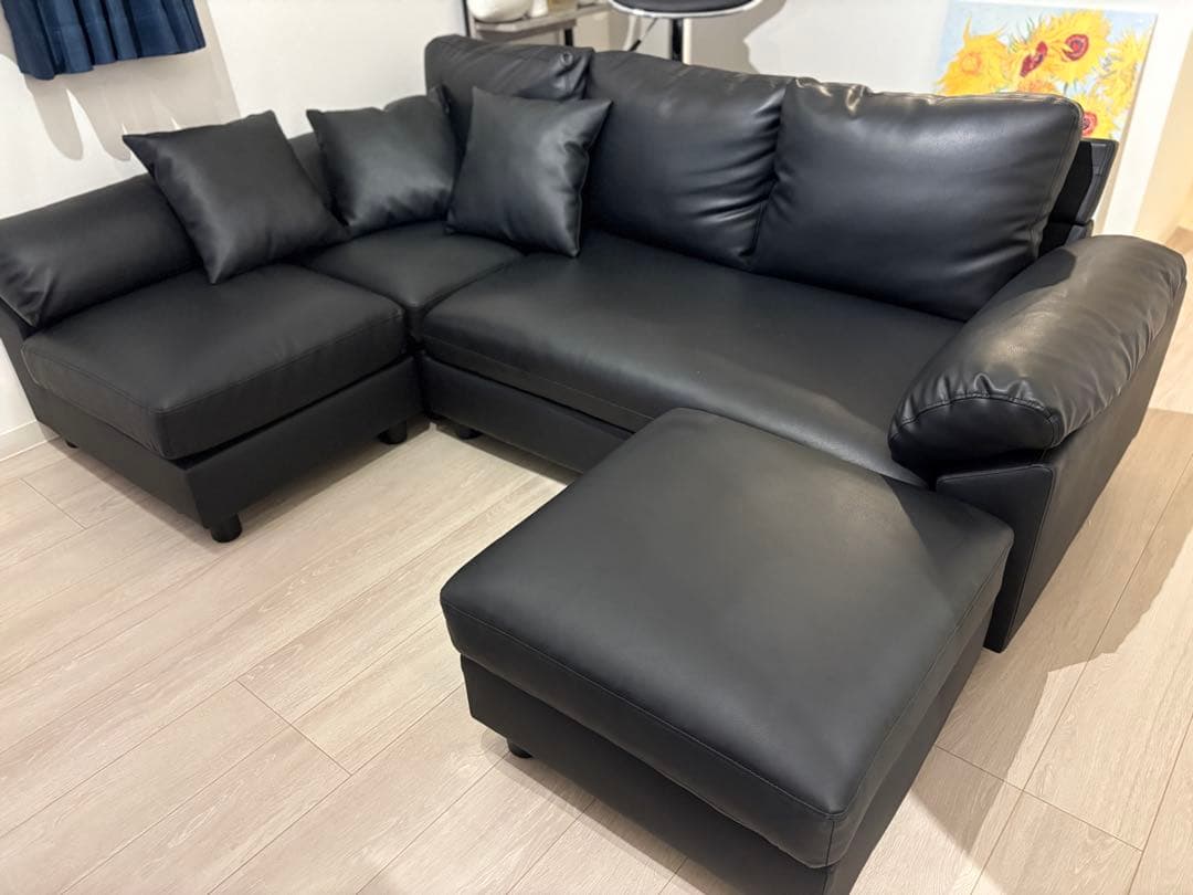 ブラック L字型ソファ カウチソファ