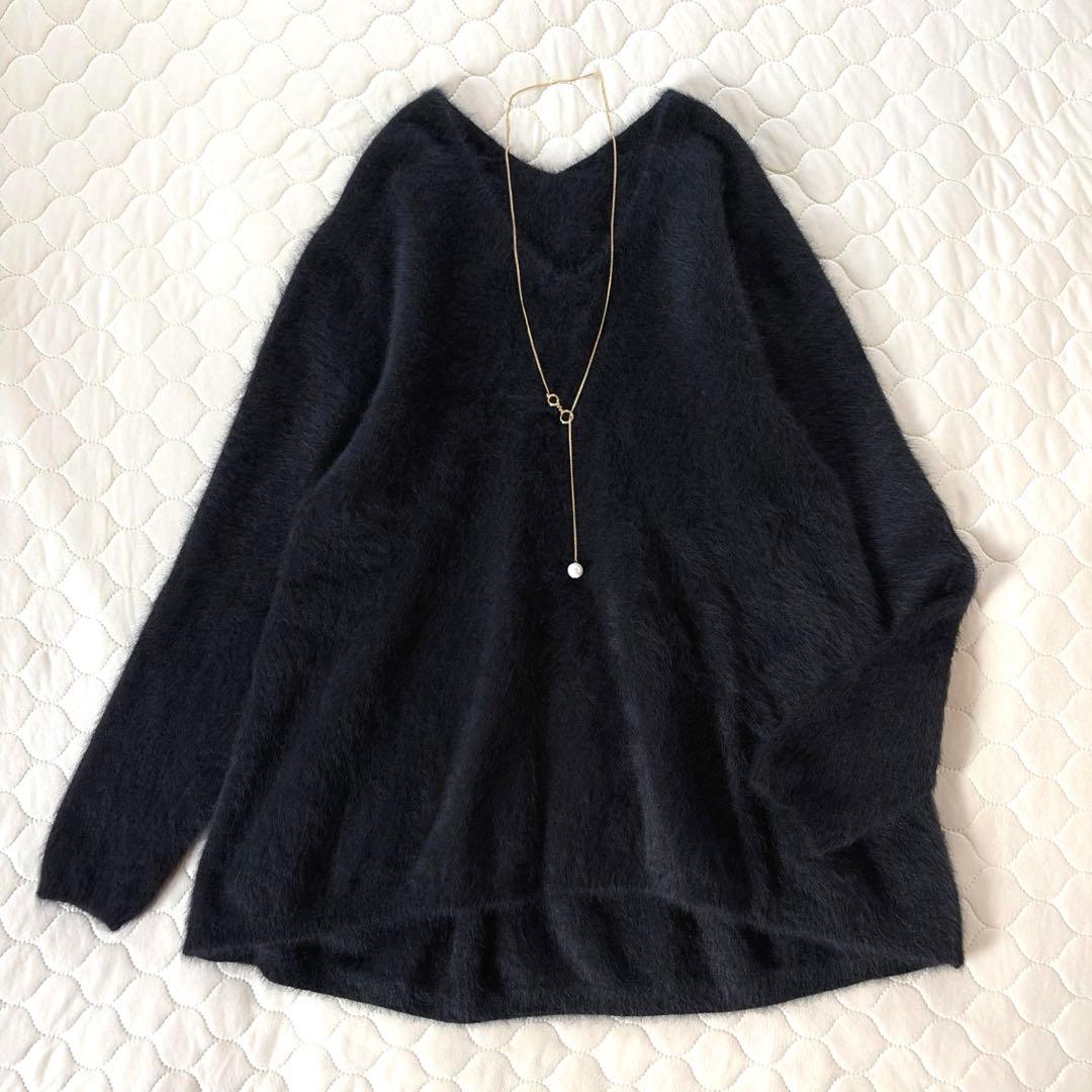 【極美品】BEARDSLEY ファーニットフレアプルオーバー　ニット　ブラック