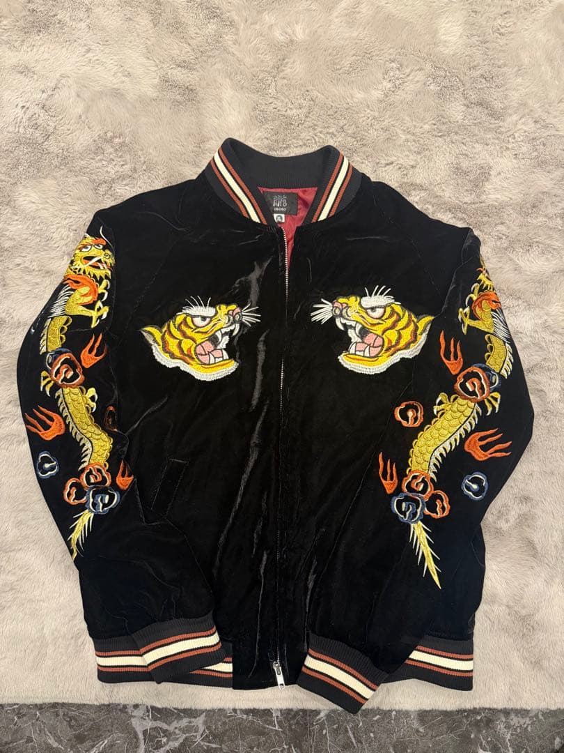 虎刺繍 スカジャン 黒 Japan