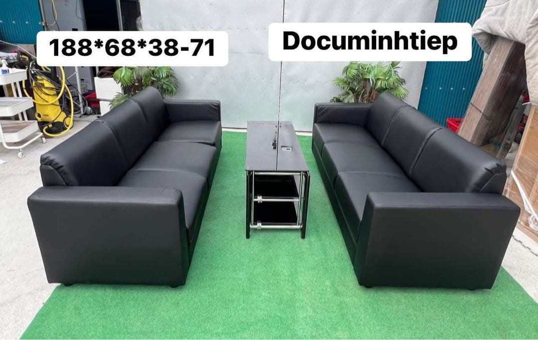 ブラック合成皮革ソファセット