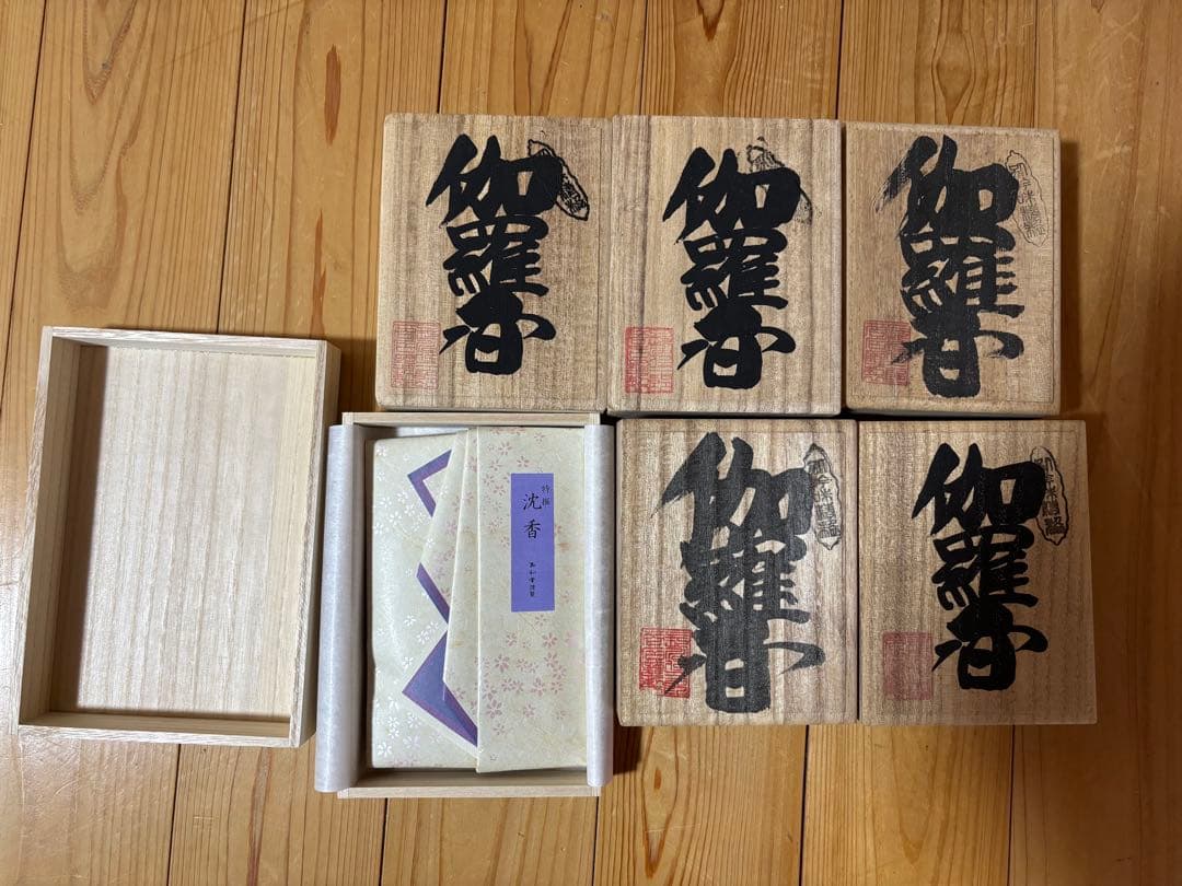 伽羅香5箱セット、沈香 桐箱