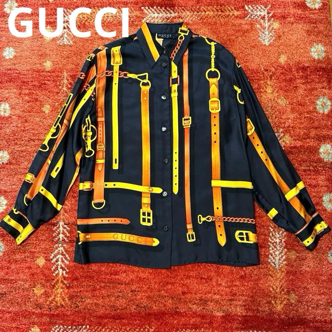 極美品/希少　GUCCI トムフォード期　ホースビット シルクシャツ ベルト柄