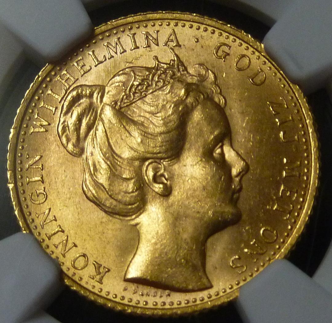少女期《ウィルヘルミナ金貨 オランダ》1898年:高鑑定 MS64：超稀少！