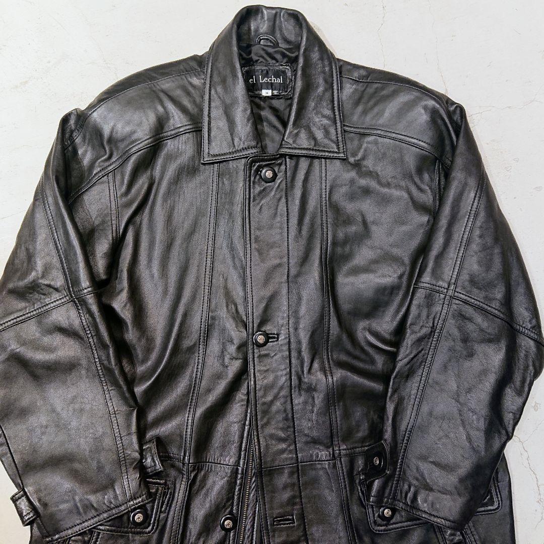 ヴィンテージ レザーカーコートジャケット コート 黒 羊革 ラム メンズ