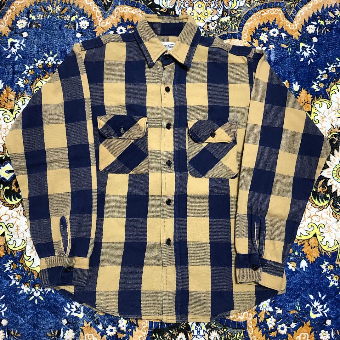 ファイブブラザー　ネルシャツ　イエロー×ネイビー　USA製 1980sファイブブラザー ヘビーネルシャツ ブラック×イエロー！ 超