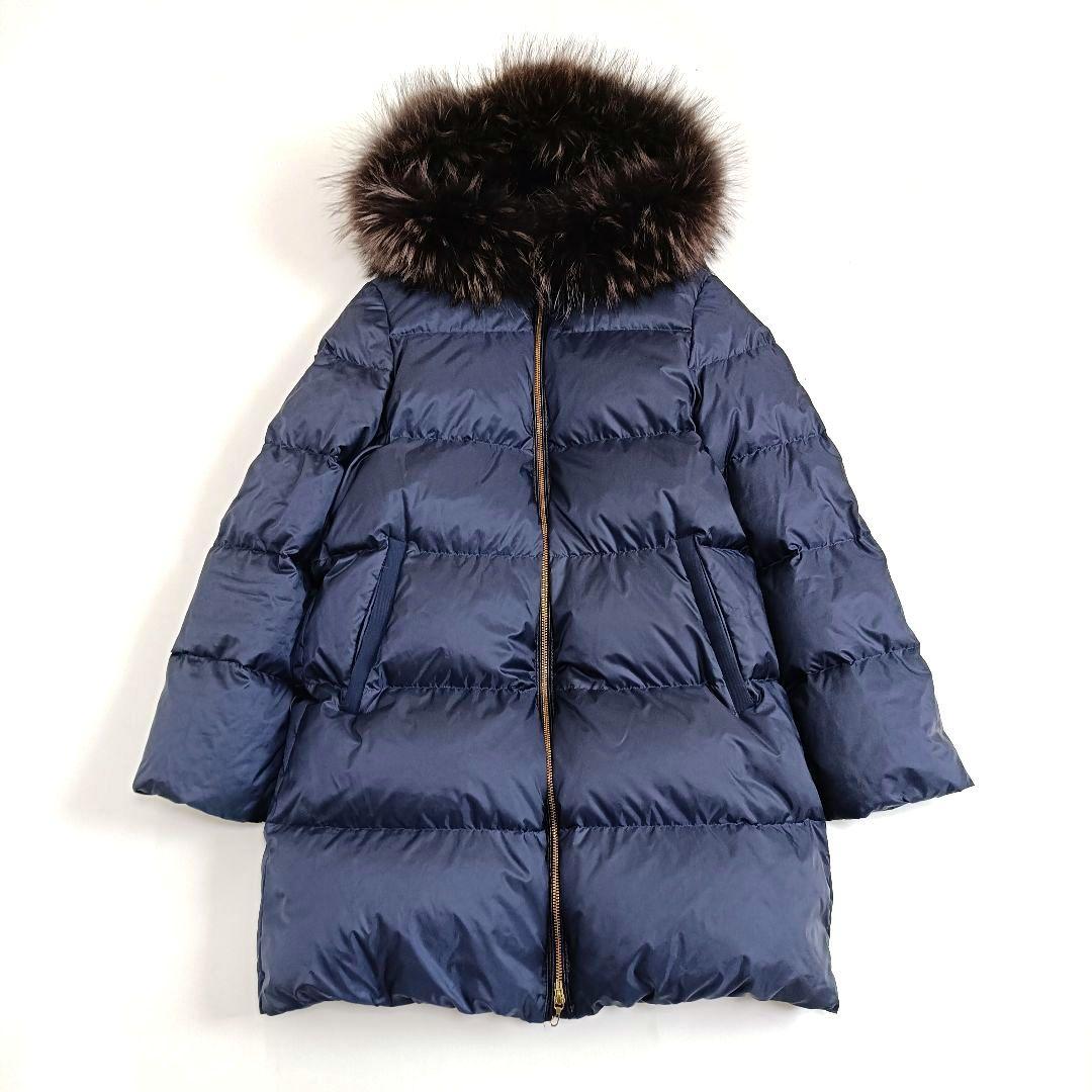 【美品】ナノユニバース 西川ダウン リアルファー ロング 38 ネイビー NANO universe（ナノ・ユニバース） ダウンコート ダウンジャケット