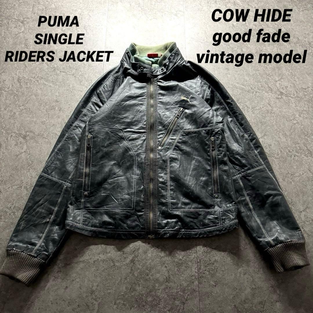 00s PUMA M レザージャケット　フェード　vintage加工　牛革　短丈
