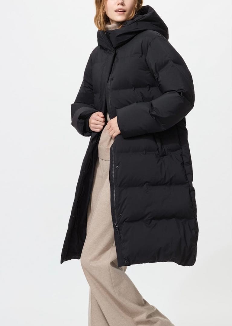 ユニクロ シームレス ロング ダウン コート 黒 S