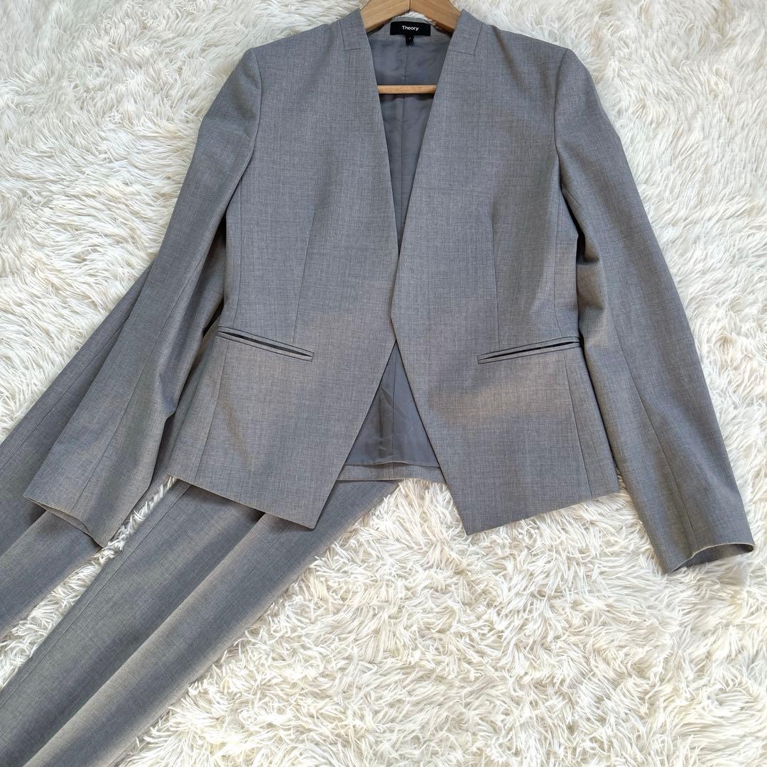 【現行タグ】セオリー ノーカラー グレー　パンツスーツ LANAI ウール