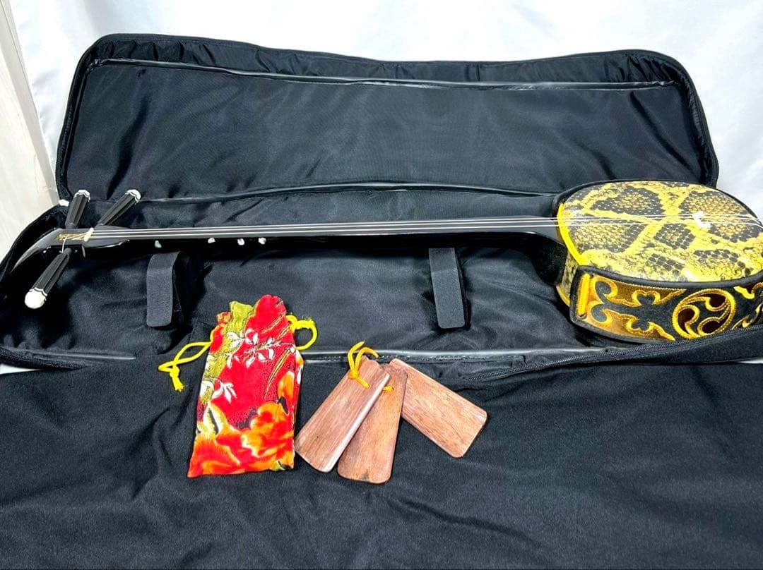 沖縄三線 三板 沖縄楽器セット 初心者 人工皮 ヘビ柄 和楽器 サンバ 民謡