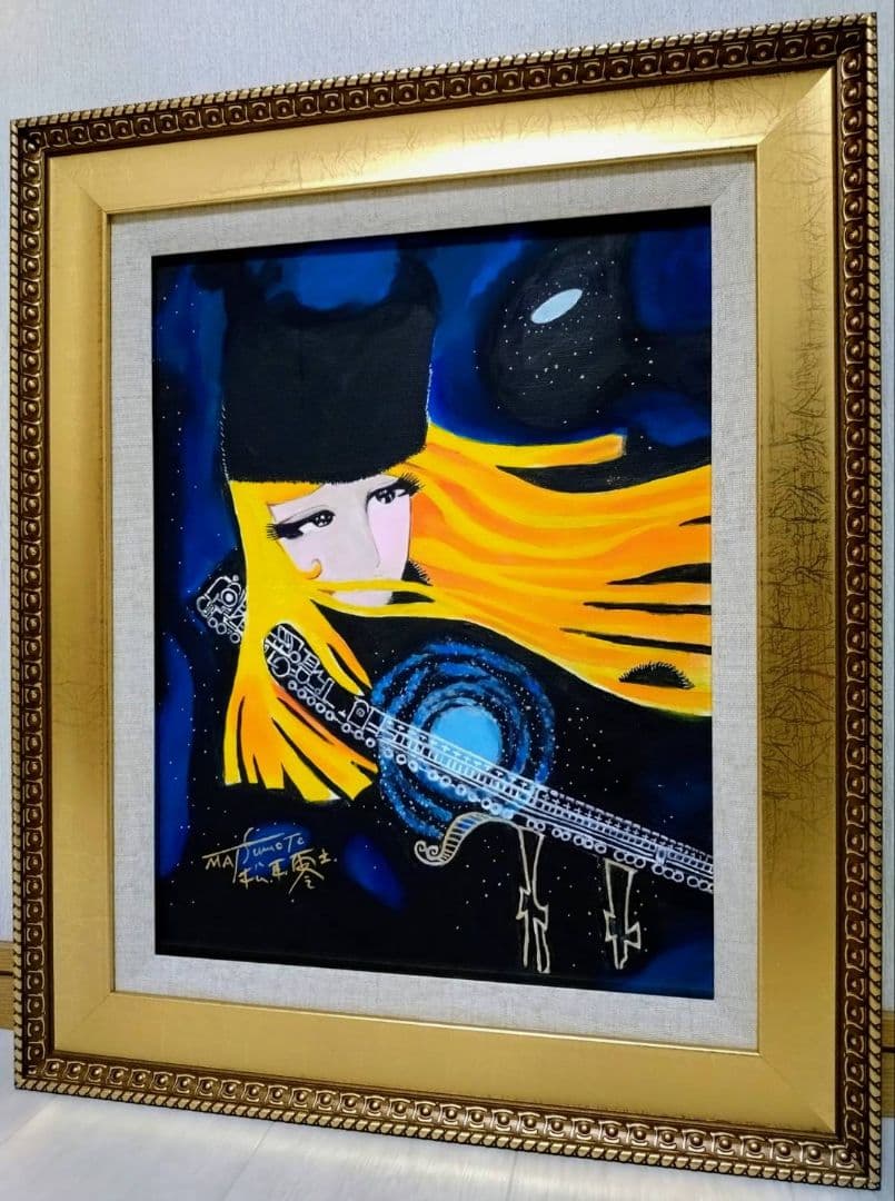 F6号】松本零士【銀河鉄道999】手描き作品/表裏サイン/油彩/アクリル