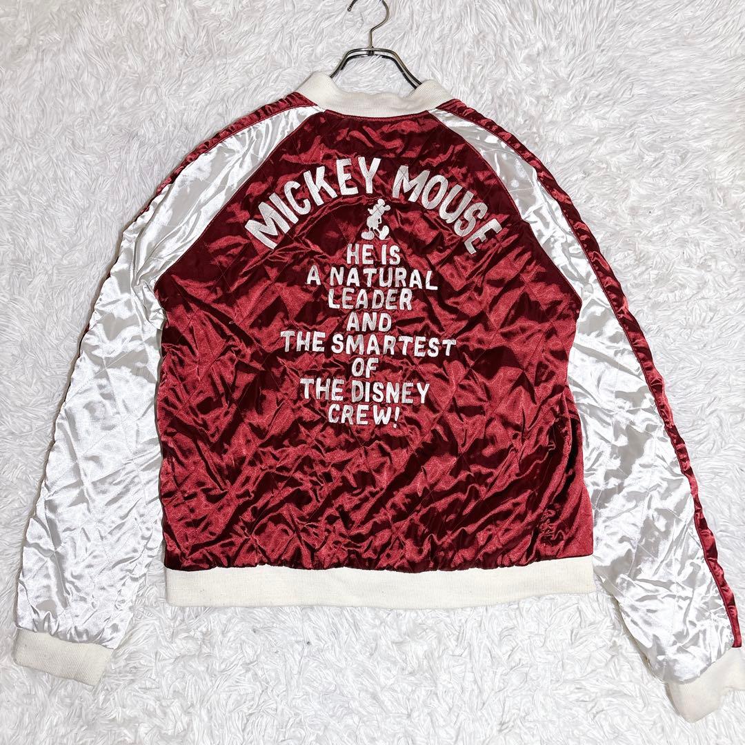 00s ディズニー ミッキー リバーシブル スカジャン L 刺繍 ブラック 赤