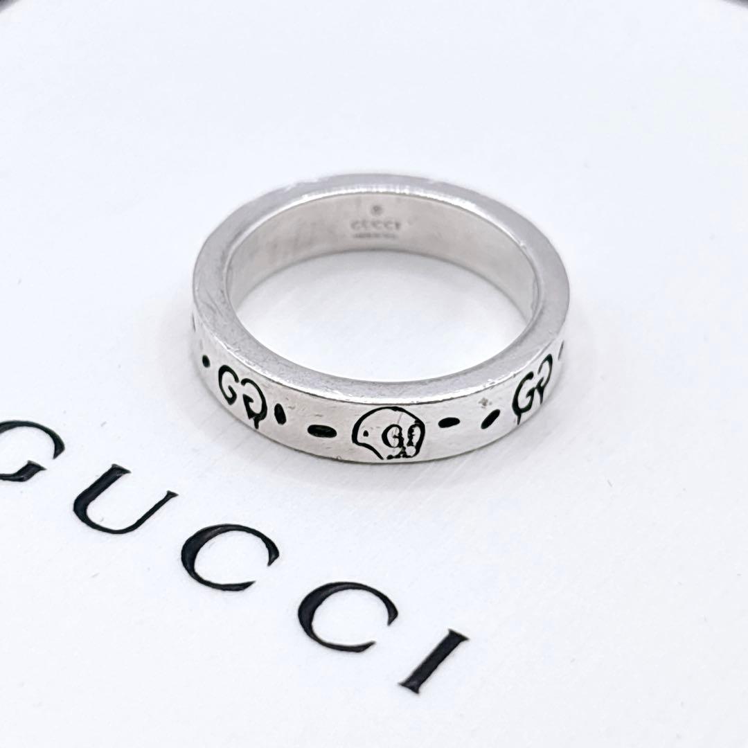 GUCCI グッチ ゴースト レディース 9号 シルバー925 スカル 極美品 GUCCI グッチ 指輪 ゴースト アイコン ワイド リング 約17号