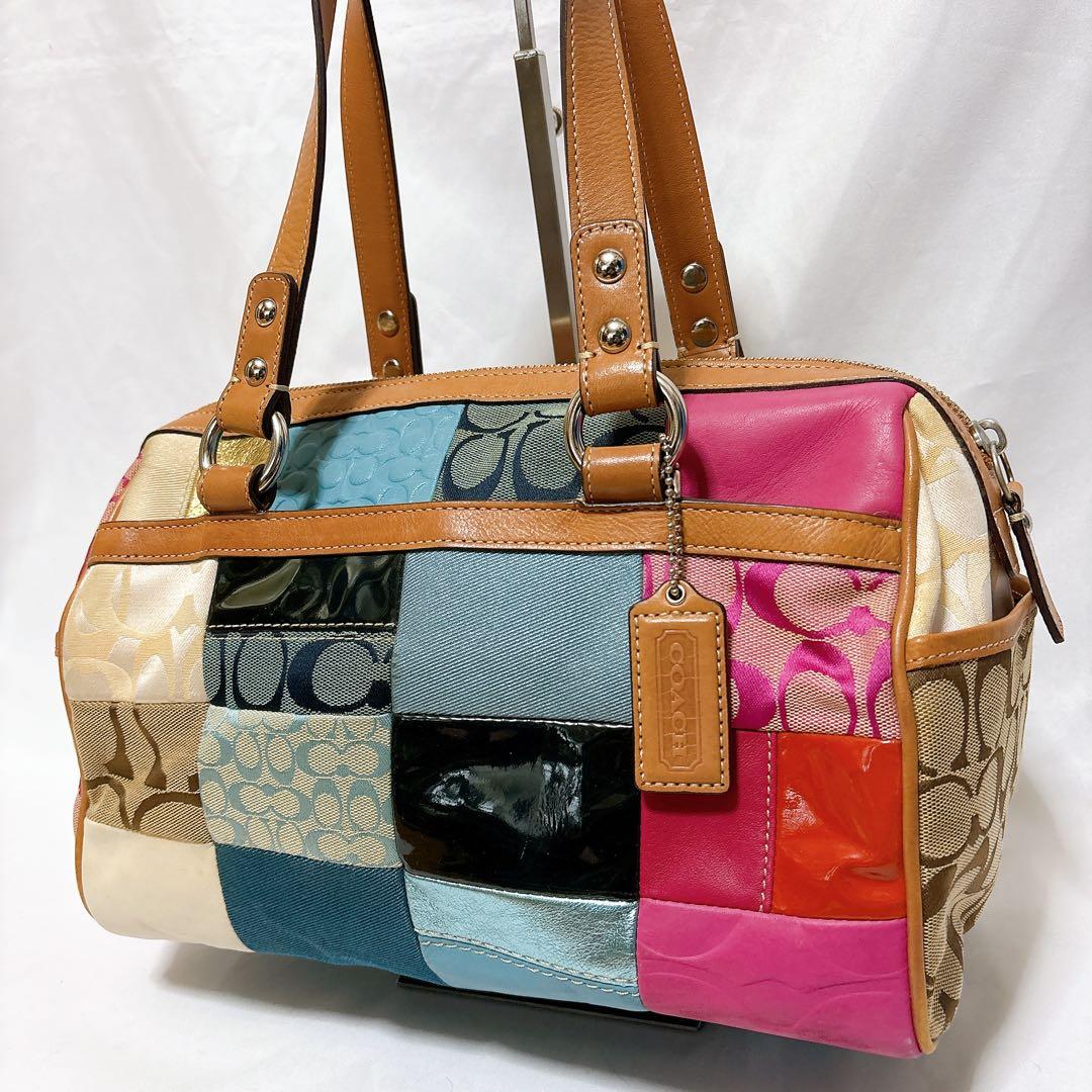 【入手困難】COACH パッチワーク ボストン バッグ レザー シグネチャー