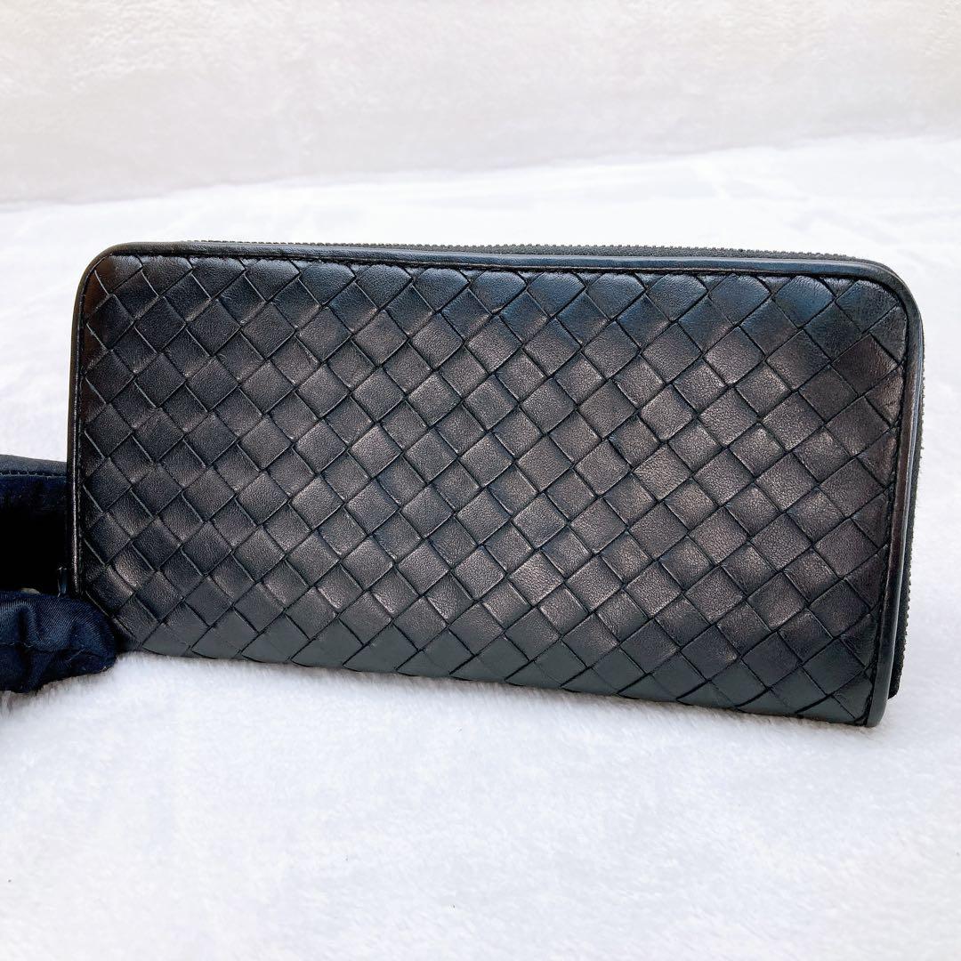✨美品✨ボッテガヴェネタ 長財布 ラウンドファスナー ブラック イントレチャート BOTTEGA VENETA（ボッテガ・ヴェネタ） ラウンドファスナー長財布