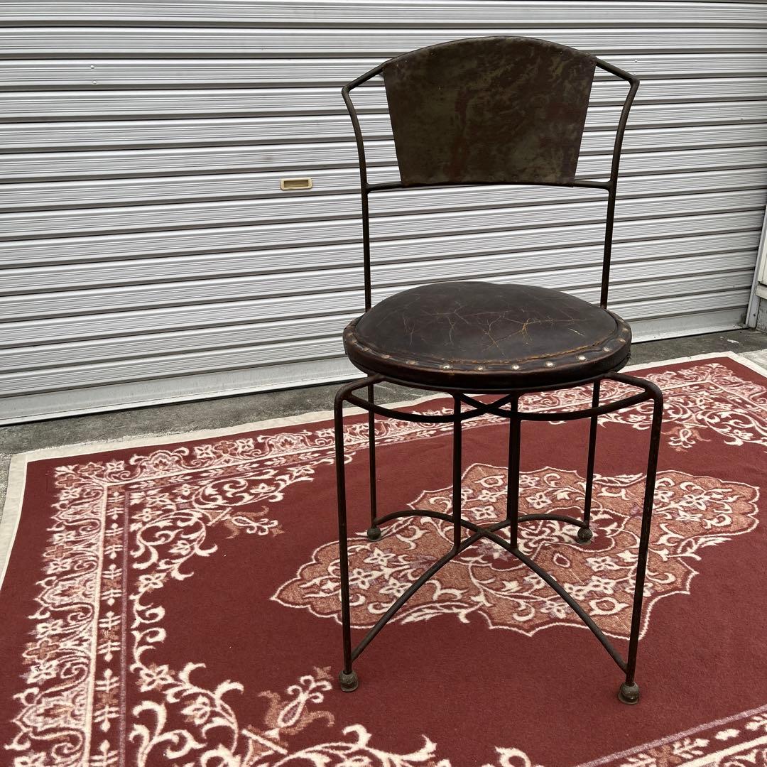 ヨーロッパ アンティーク◾️鉄アイアンフレーム× 本革レザー座面 チェア/ 椅子