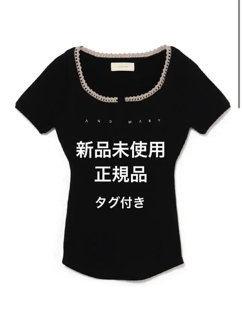 トップス andmary Lacey mary logo tops black ANDMARY】Mary logo tops