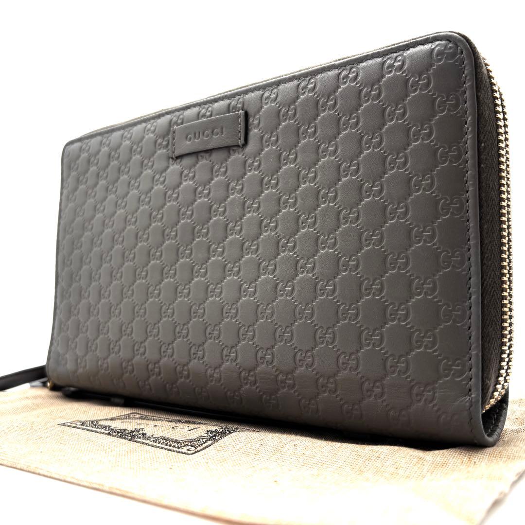 【美品】グッチ マイクロシマ トラベルケース オーガナイザー 長財布 グレー