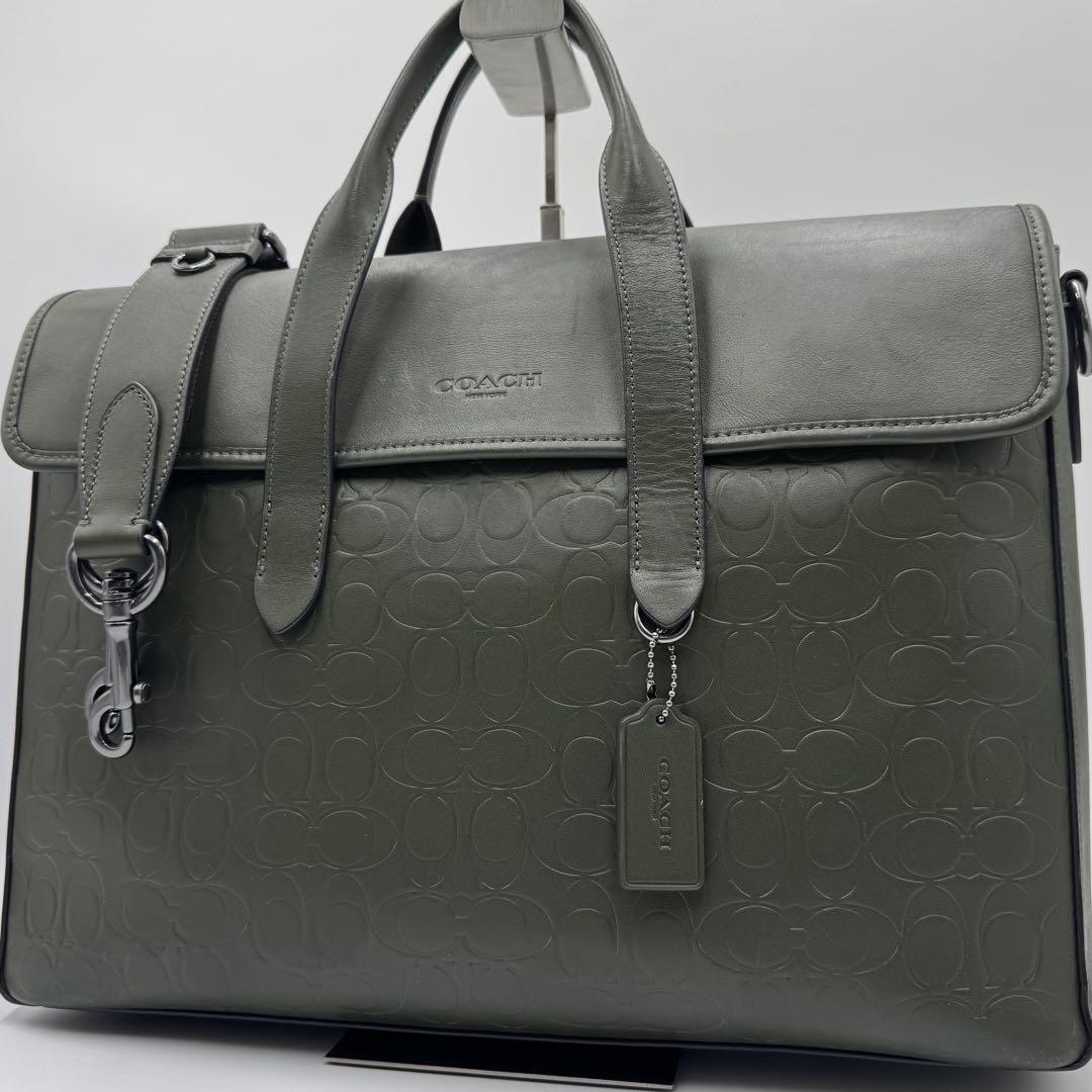 美品✨ コーチ サリバン ブリーフケース 2way ビジネス A4 レザー 緑