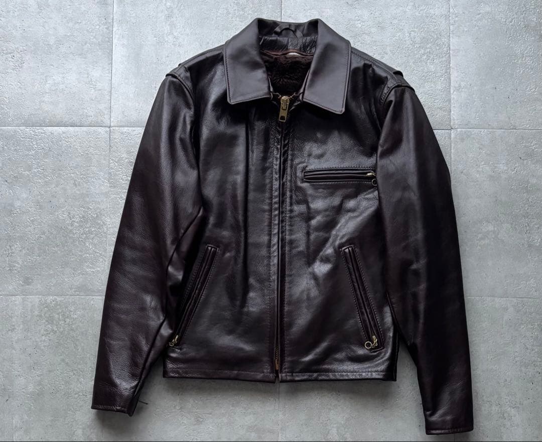 Schott 643EVS 襟付きシングルライダース ダークブラウン サイズ34 Schott 643EVS 襟付きシングルライダース ダークブラウン サイズ38