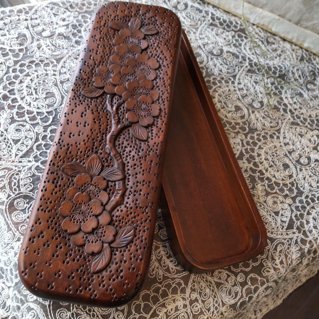 軽井沢彫り 大坂屋 桜紋様 ペンケース 筆入れ 未使用品