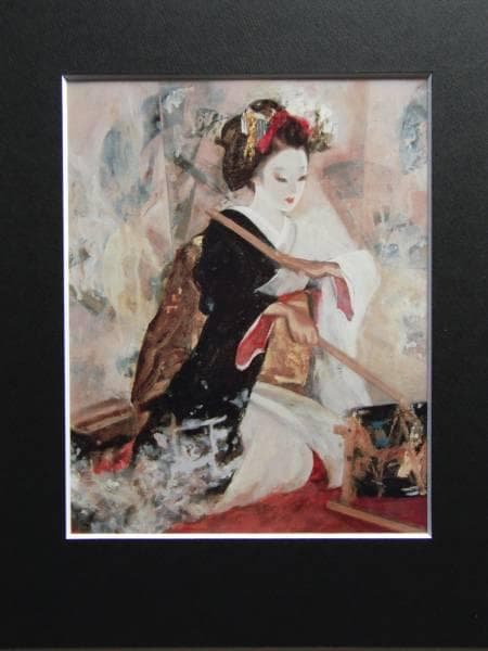 鶴岡義雄、春鼓、希少限定大判画集画、新品高級額装付