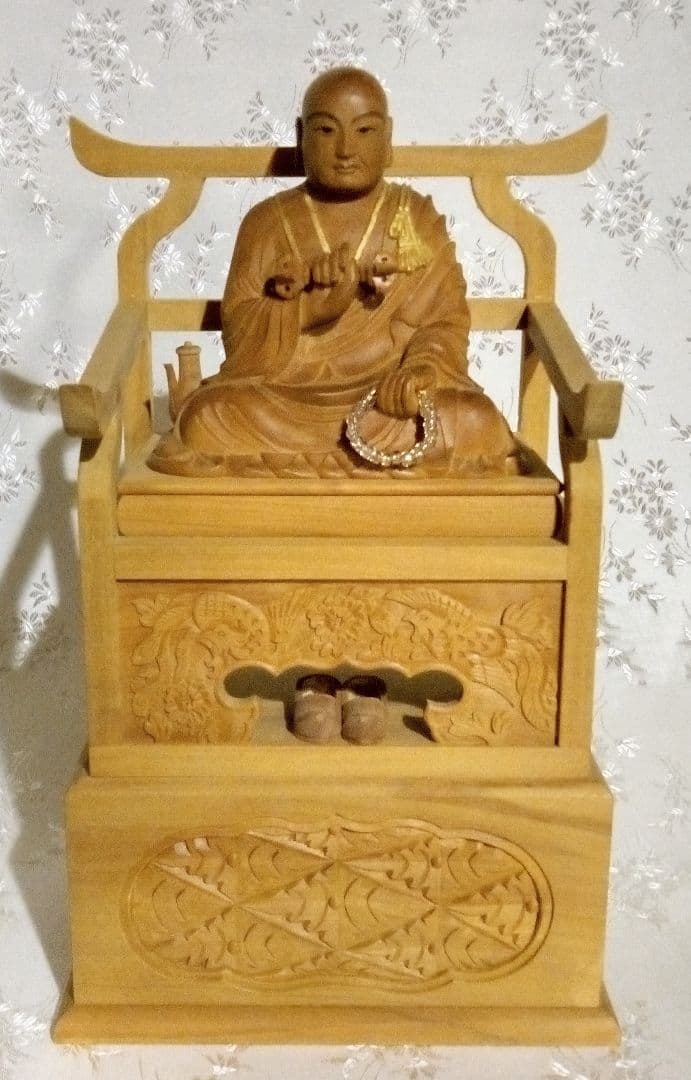 弘法大師坐像 空海 お大師さま 2.5寸#297 ◆白檀 木彫 仏像