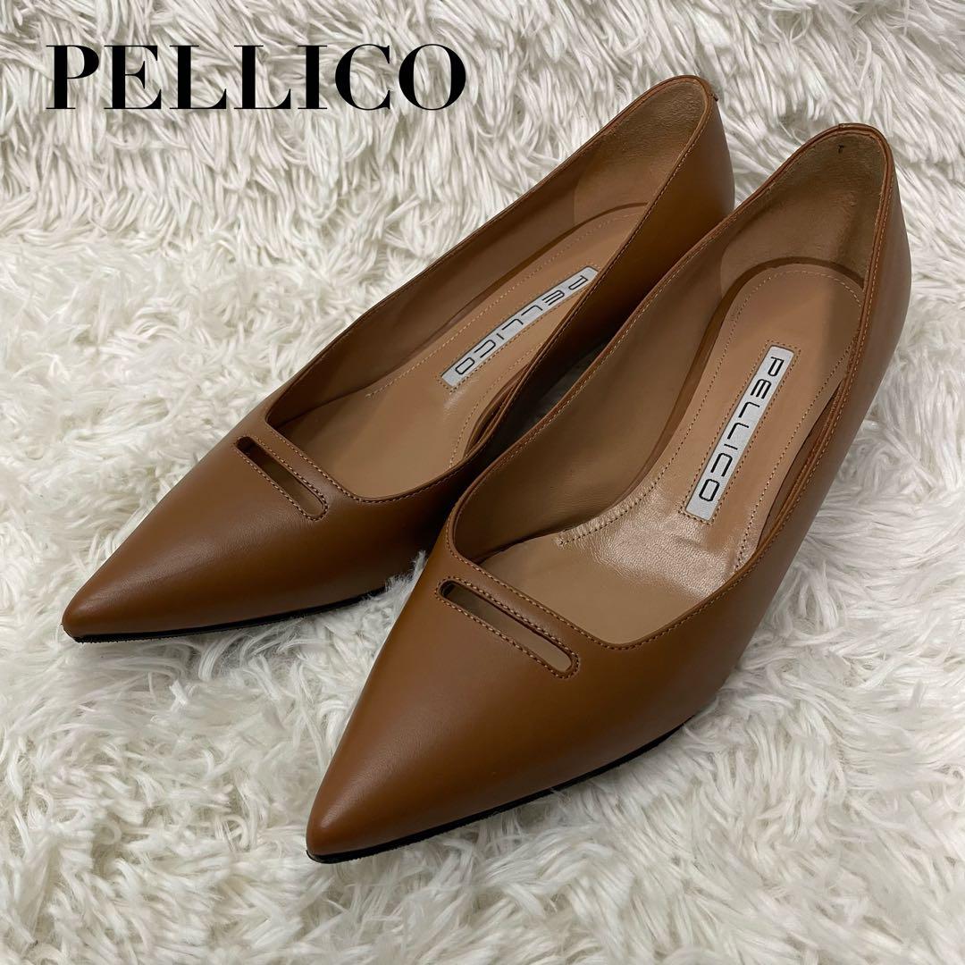 極美品　ペリーコ　アネッリ　パンプス　ローヒール　ブラウン　レザー