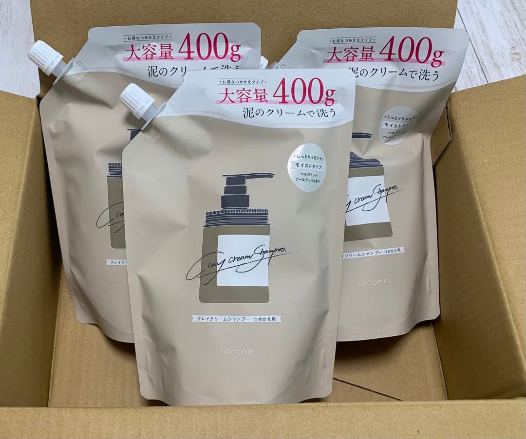 ☆ココネ☆クレイクリームシャンプー☆ モイストタイプつめかえ用3個 cocone ココネ クレイシャンプー 詰め替え クリーム 400g 泥 : これが