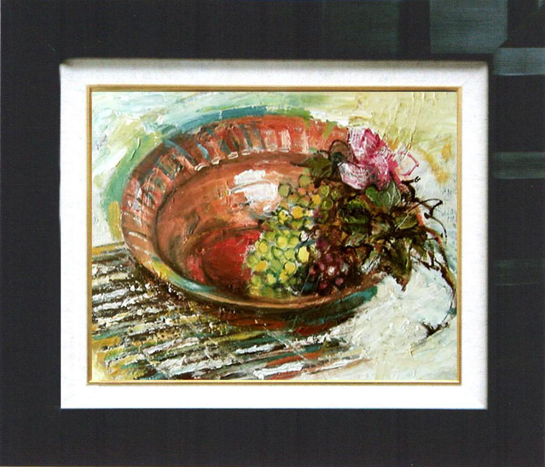 油絵 菅家令子 絵 絵画インテリア額付(黒) F4-110502 静物 フルーツ