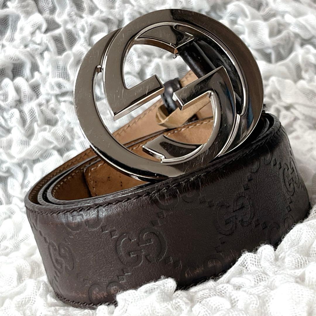 美品　グッチ　シマ　インターロッキングG　ベルト　114984　95/38 茶 美品 グッチ シマ インターロッキングG ベルト 114984 95/38 茶 - メルカリ