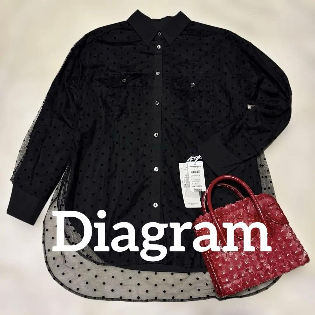 M*）様 新品未使用タグ付 チュールレイヤードシャツ ドット柄 ブラック 長袖