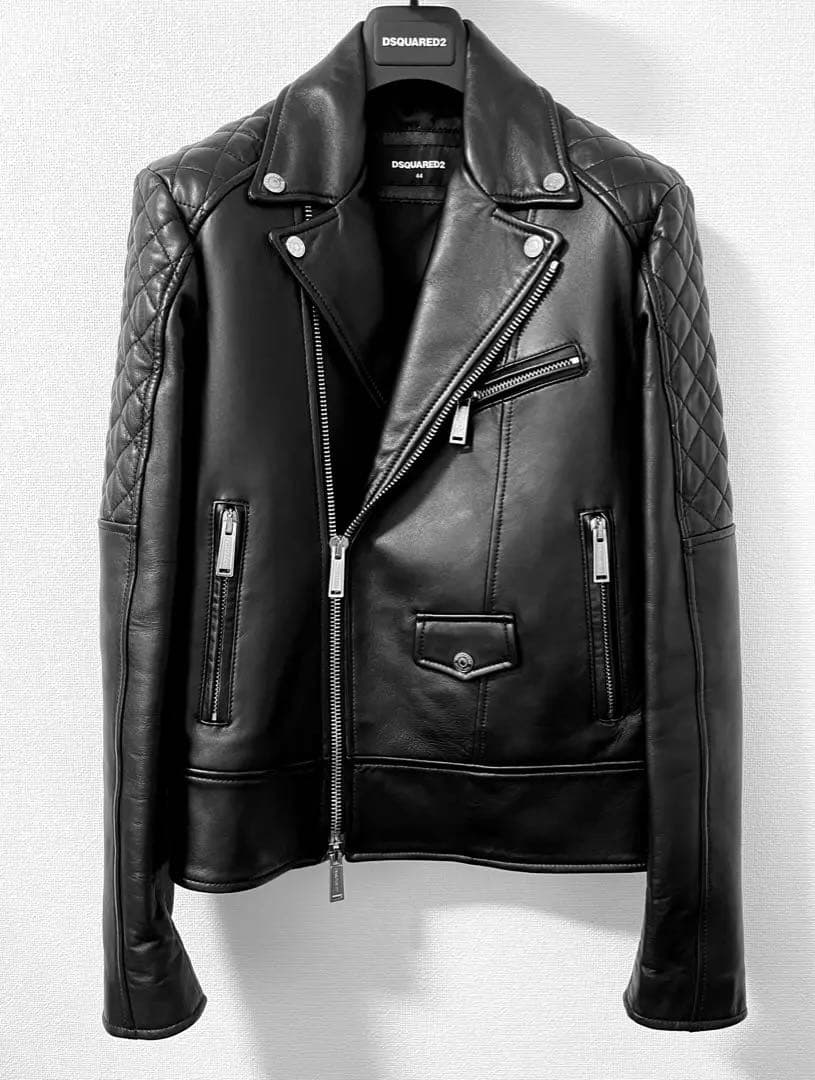 美品 DSQUARED2 ダブルライダースジャケット レザー ブラック 黒 44