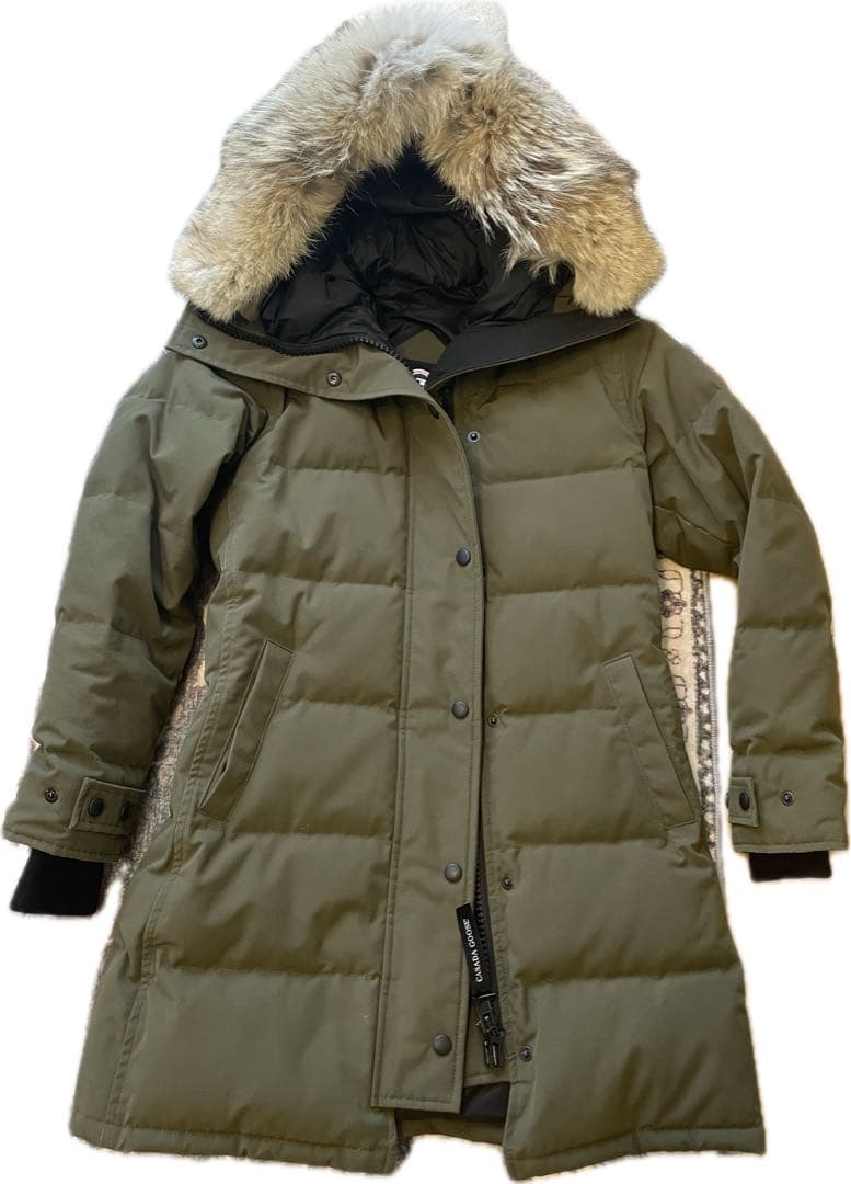 ★良品★カナダグースシェルバーンパーカ XS オリーブグリーンフード付きダウン