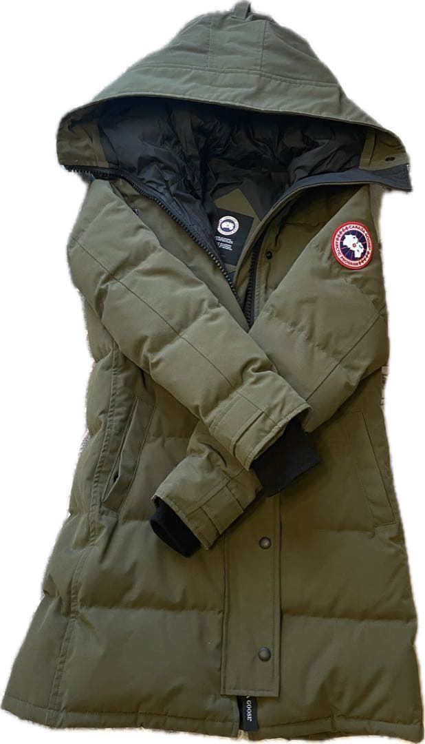 ☆良品☆カナダグースシェルバーンパーカ XS オリーブグリーンフード