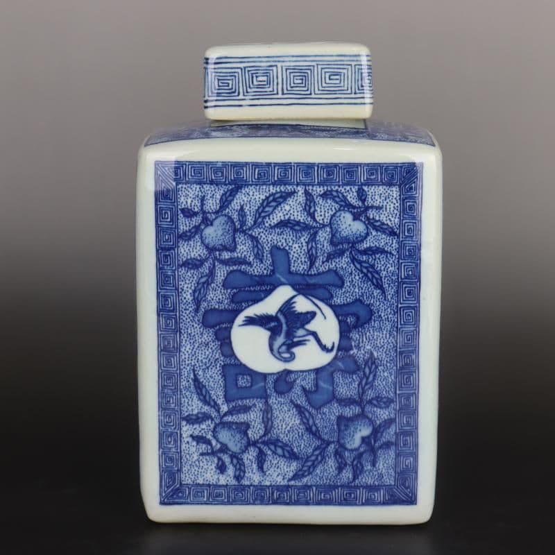 青鶴寿紋四角い茶筒  景徳鎮 陶磁器 装飾品 現代工芸品 美術品 置物 青花福字壺 景徳鎮 陶磁器 装飾品 現代工芸品 美術品 置物 - メルカリ