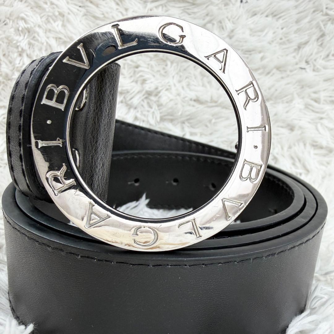 極美品✨ ブルガリ ベルト ロゴマニア サークルロゴ シルバー金具 ブラック 美品】 ブルガリ ベルト ロゴマニア サークルロゴ シルバー金具