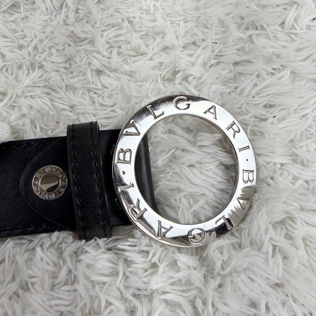 極美品✨ ブルガリ ベルト ロゴマニア サークルロゴ シルバー金具 ブラック