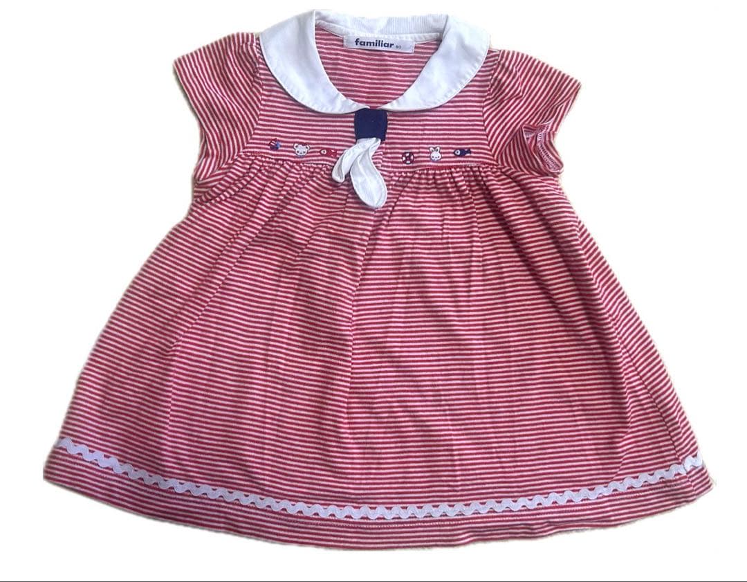 ファミリア ワンピース 半袖 赤ボーダー マリン - メルカリ