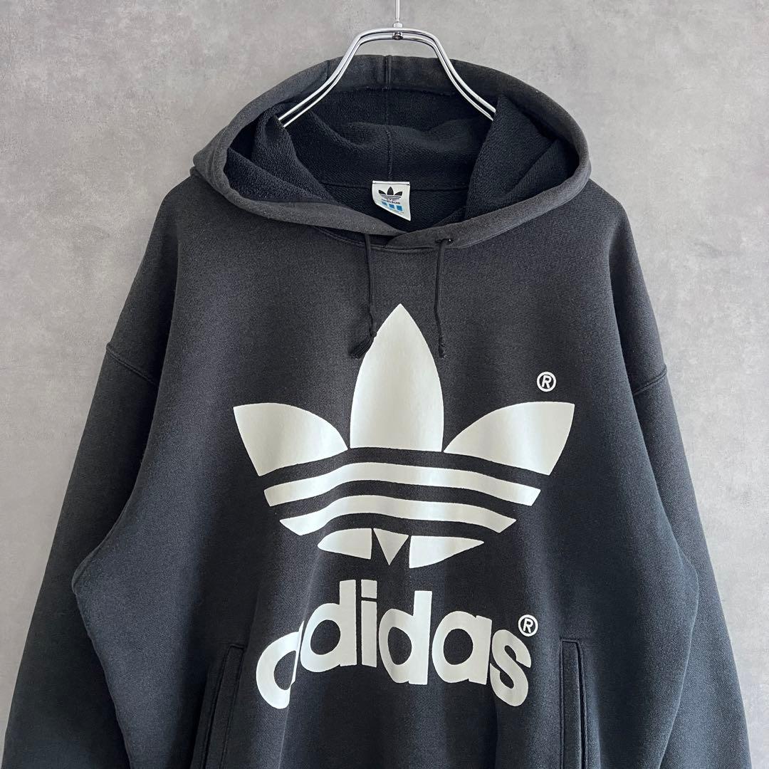 90s old adidas アディダス デサント製 パーカー ブラック L - メルカリ