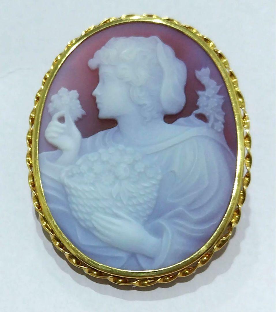 ★タイムセール★カメオ　メノウ　ブローチ　ペンダントトップ　2way　18K