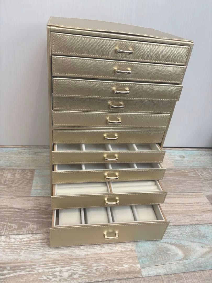 美品　ジュエリーボックス　10段　ゴールド　金アクセサリー　指輪　時計　腕時計