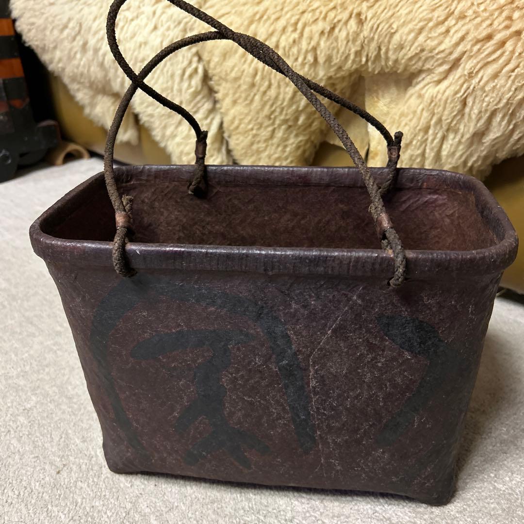 一閑張りバッグとペン立て　ヴィンテージ　伝統工芸　柿渋