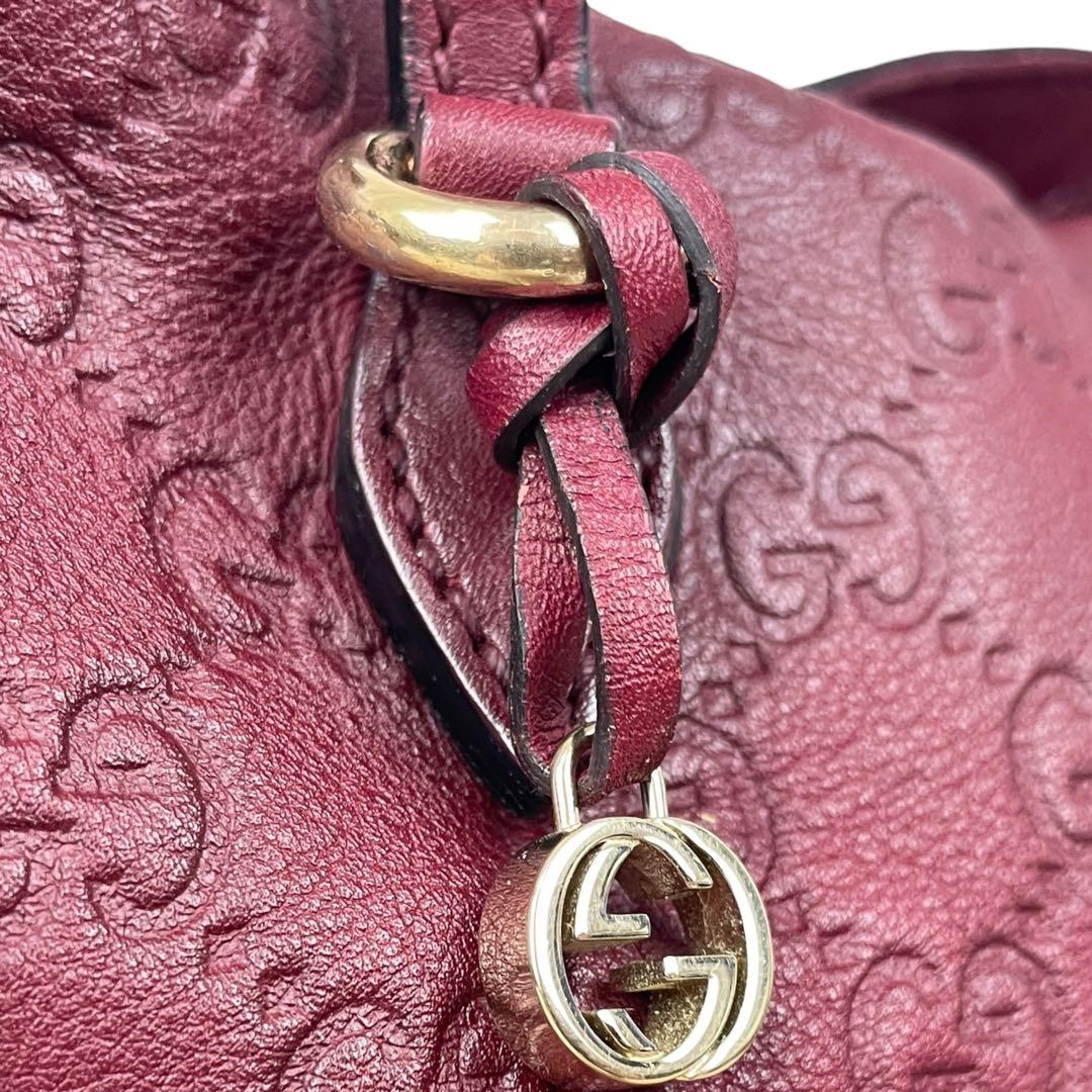 美品 GUCCI 2wayショルダーバッグ GG シマレザー ボルドー系 グッチ