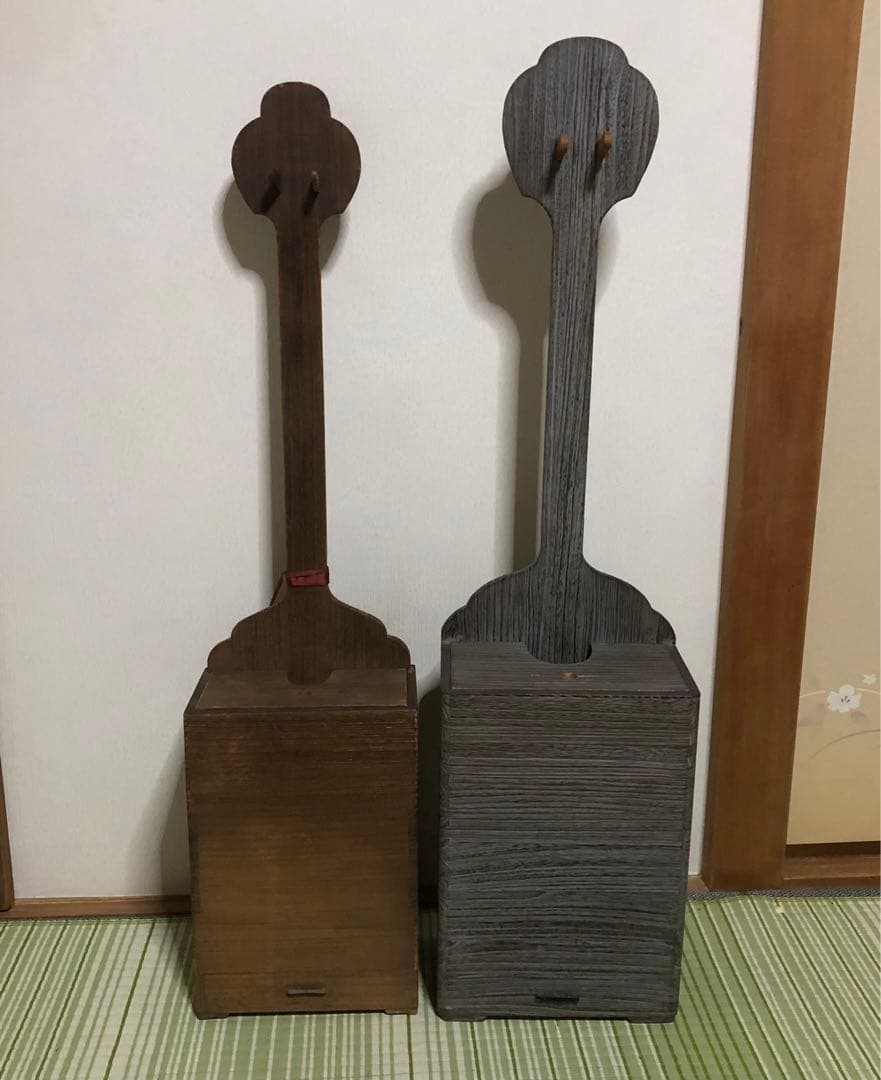 三味線　立て　スタンド　木製　箱　和楽器　弦楽器　保管　引き出し　蓋付き　2個